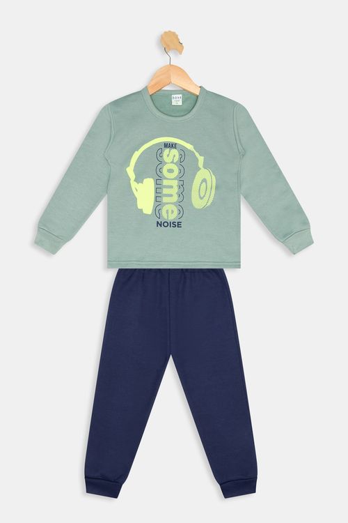 Conjunto Moletom Infantil Meninos com Estampa Fone Verde Médio Tam 4 a 8
