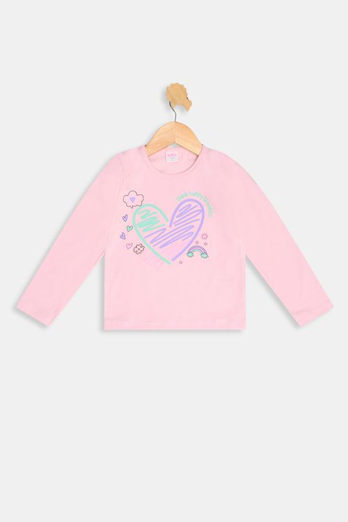 Blusa Infantil Meninas Manga Longa Coração Rosa Claro Tam 4 a 8