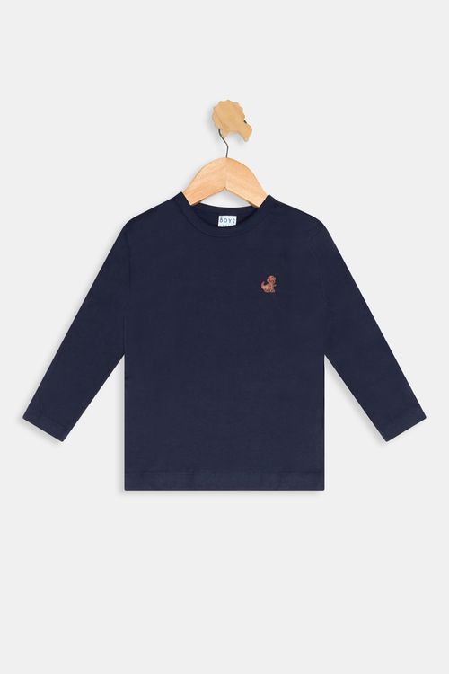 Camiseta Infantil Meninos com Aplique Azul Escuro Tam 1 a 3