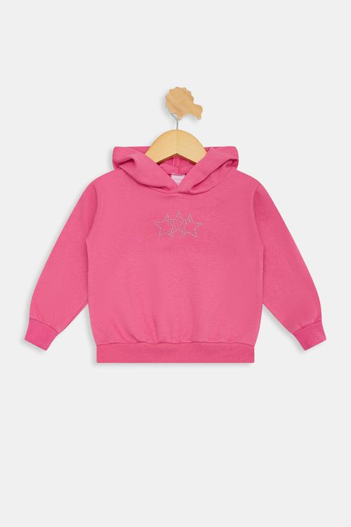 Blusão Moletom Infantil Meninas com Aplique Pink Tam 1 a 3