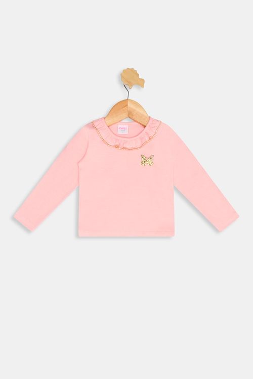 Blusa Infantil Meninas com Patch Borboleta Coral Tam 1 a 3