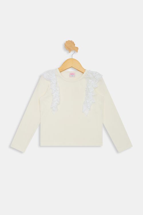 Blusa Infantil Meninas com Renda Off White Tam 4 a 8