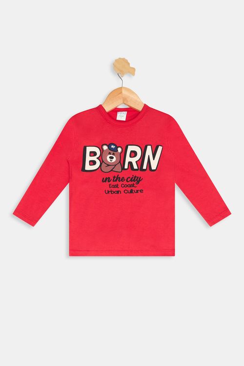 Camiseta Infantil Meninos Urso Vermelho Médio Tam 1 a 3