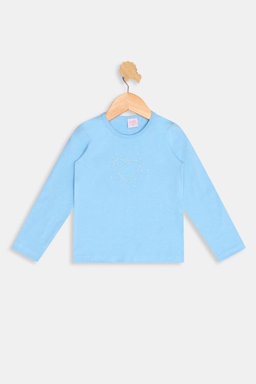 Blusa Infantil Meninas Manga Longa Strass Azul Claro Tam 4 a 8
