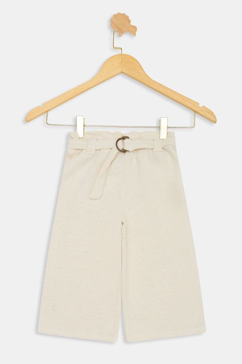 Calça Infantil Meninas Wide Malha Bege Médio Tam 1 a 3