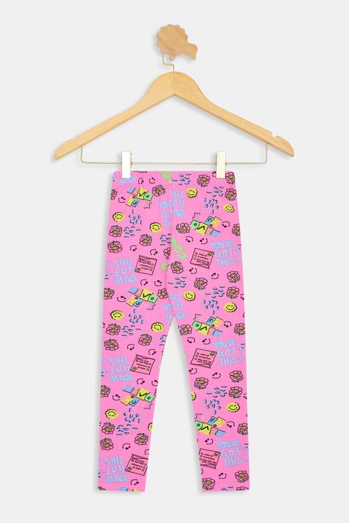 Calça Infantil Meninas Estampa Rosa Neon Tam 4 a 8