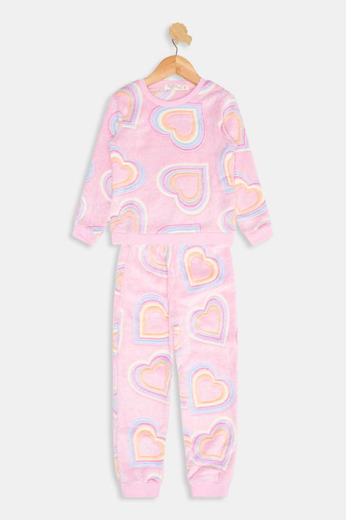 Pijama Infantil Jacquard Corações Rosa Tam 4 a 10