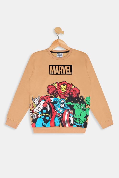Moletom Juvenil Meninos Estampa Marvel Bege Caqui Tam 10 a 16