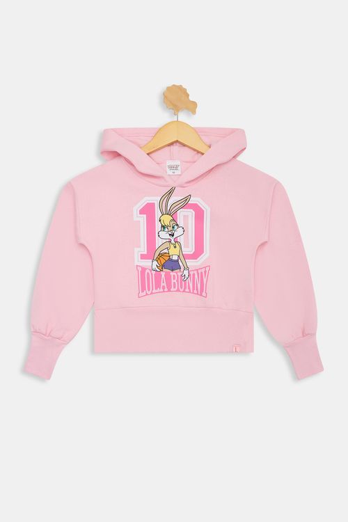 Blusão Juvenil Cropped College Lola Bunny Rosa Claro 10-16