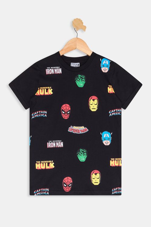 Camiseta Manga Curta Juvenil Meninos Estampa Marvel Preta Tam 10 a 16