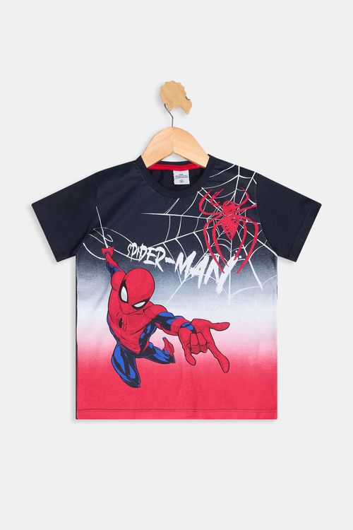 Camiseta Manga Curta Infantil Meninos Spider Man Azul Escuro Tam 4 a 8