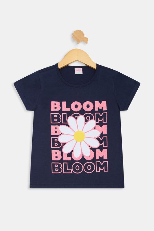 Blusa Juvenil Meninas Estampa Bloom Azul Escuro Tam 10 a 16