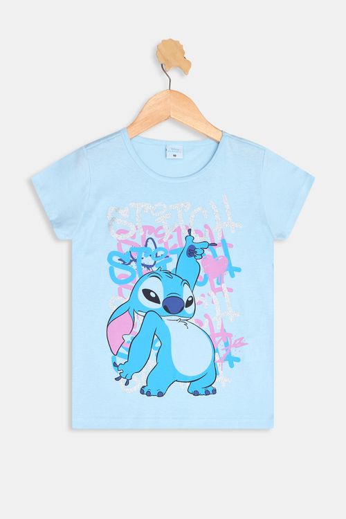 Blusa Juvenil Meninas Estampa Stitch Azul Claro Tam 10 a 16