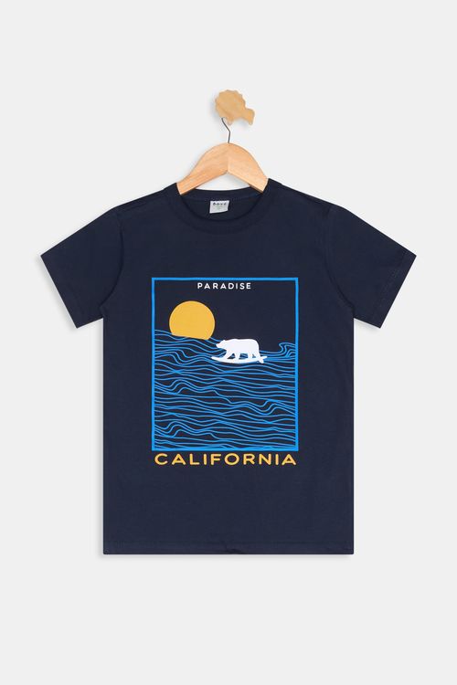 Camiseta Manga Curta Juvenil Meninos Estampa Azul Escuro Tam 10 a 16