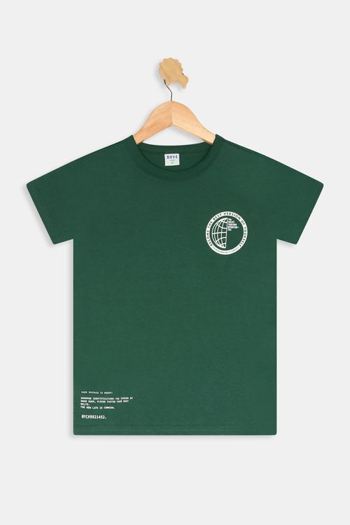 Camiseta Manga Curta Juvenil Meninos Estampada Verde Médio Tam 10 a 16
