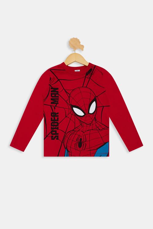 Camiseta Manga Longa Infantil Meninos Estampa Spider Man Vermelha Tam 4 a 10