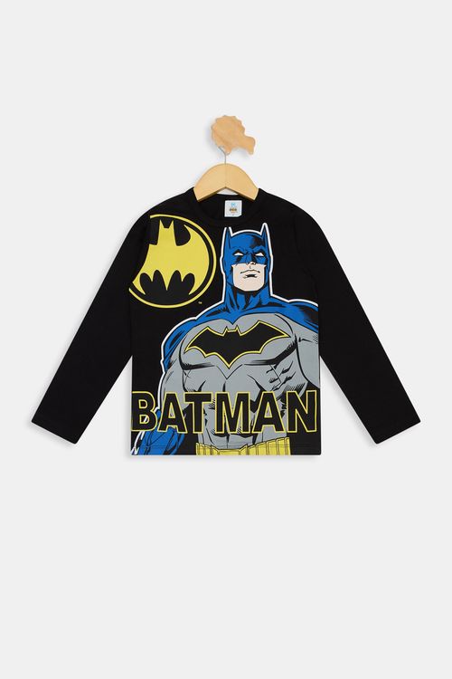 Camiseta Manga Longa Infantil Meninos Estampa Batman Preta Tam 4 a 10