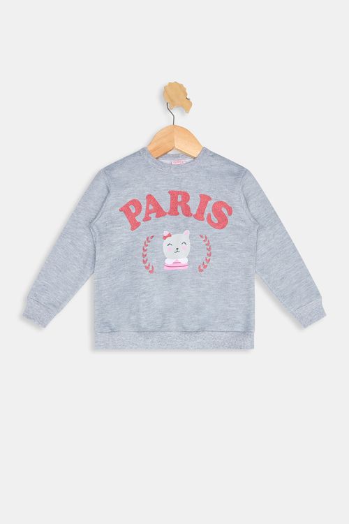 Blusão Infantil Meninas Paris Gola Careca Cinza Claro Tam 1 a 3