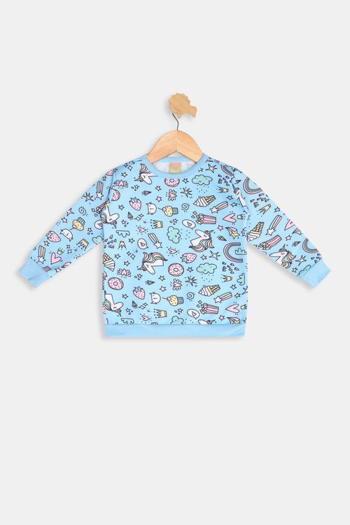 Blusão Infantil Meninas Gola Estampado Careca Azul Claro Tam 1 a 3