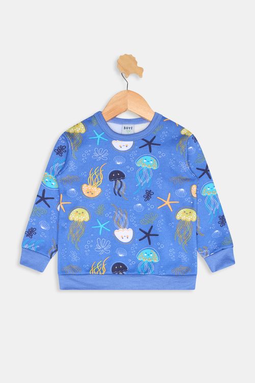 Blusão Infantil Meninos Fundo do Mar Gola Careca Azul Médio Tam 1 a 3