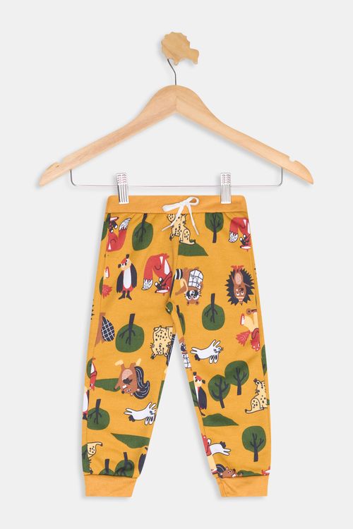Calça Infantil Meninos Estampa Bichos Amarelo Tam 1 a 3