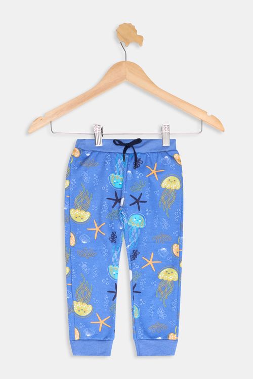 Calça Infantil Meninos Estampa Fundo do Mar Azul Médio Tam 1 a 3
