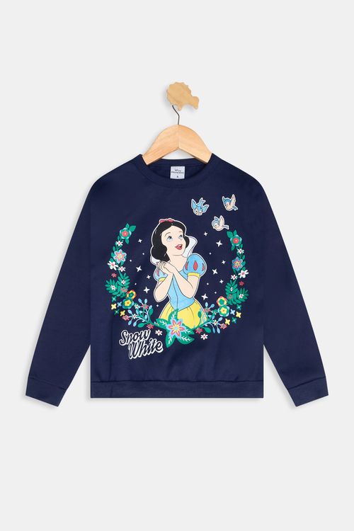 Blusão Infantil Meninas Estampa Branca de Neve Azul Marinho Tam 4 a 10