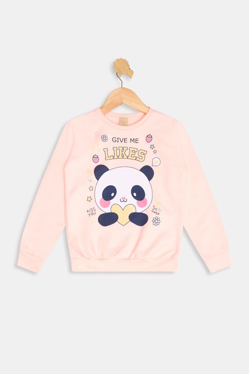 Blusão Infantil Meninas Estampa Panda Coral Tam 4 a 8