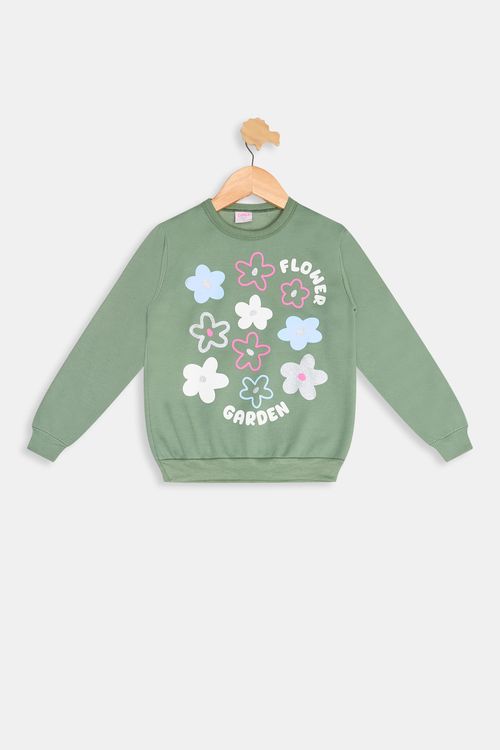 Blusão Infantil Meninas Estampa Floral Verde Escuro Tam 4 a 8