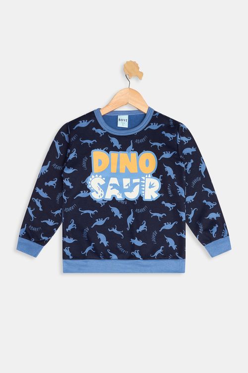 Blusão Moletom Infantil Meninos Dinossauro Azul Escuro Tam 4 a 8
