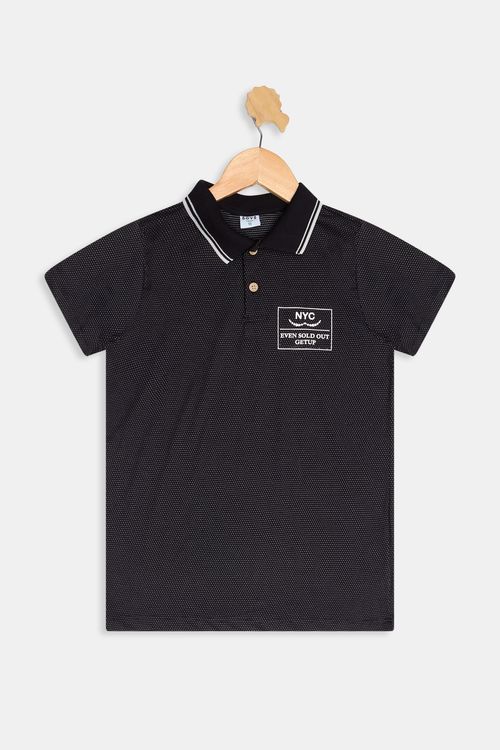 Polo Juvenil Caedu Preta Bolinhas NYC Algodão Manga Curta