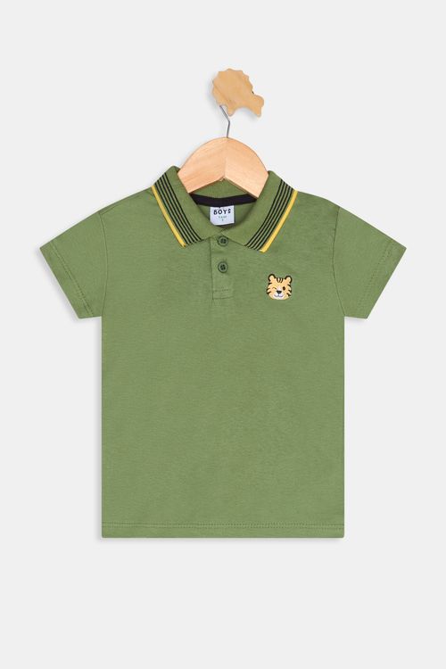 Polo Infantil Meninos Tigre Verde Escuro Tam 1 a 3