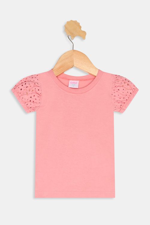 Blusa Infantil Meninas Laise Manga Bufante Rosa Tam 1 a 3