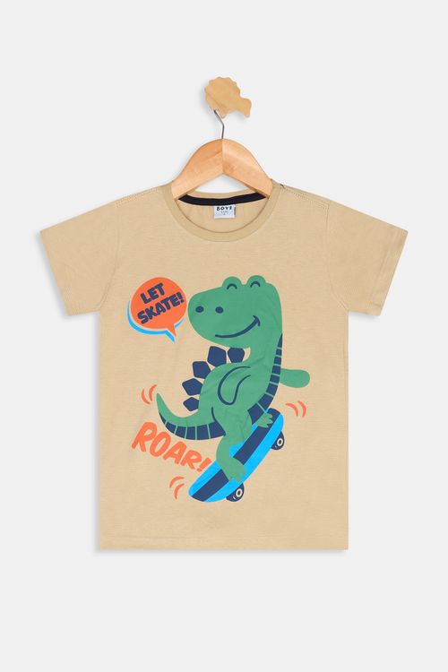 Camiseta Infantil Meninos Manga Curta Jacaré Bege Tam 4 a 8