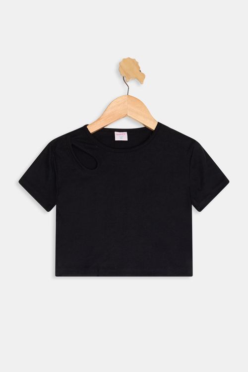 Blusa Juvenil Meninas Caedu Cropped Vazada Ombro Preta 10-16
