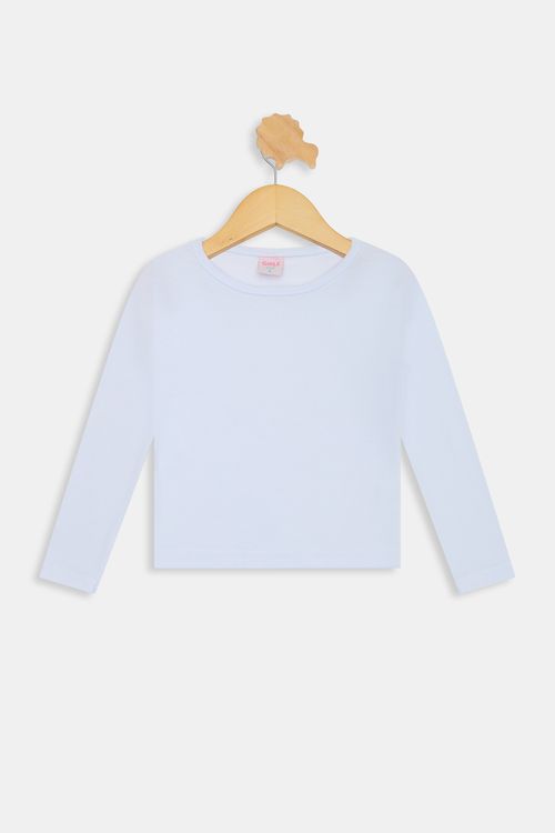 Blusa Infantil Meninas Canelada Manga Longa Branca Tam 4 a 8