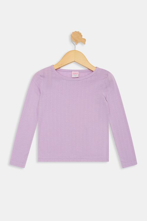 Blusa Infantil Meninas Canelada Manga Longa Lilás Tam 4 a 8