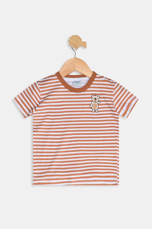 Camiseta inf1/3nos listrada ursinho off white