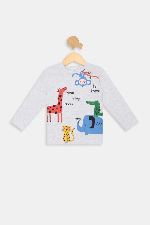 Camiseta Infantil Manga Longa Bichinhos Caedu Cinza Mescla