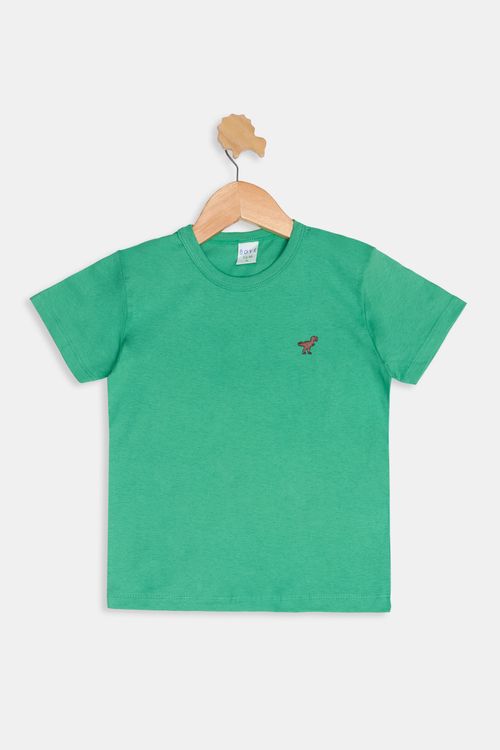 Camiseta Infantil Menino Verde Esmeralda 4-8 Anos Dinossauro Bordado