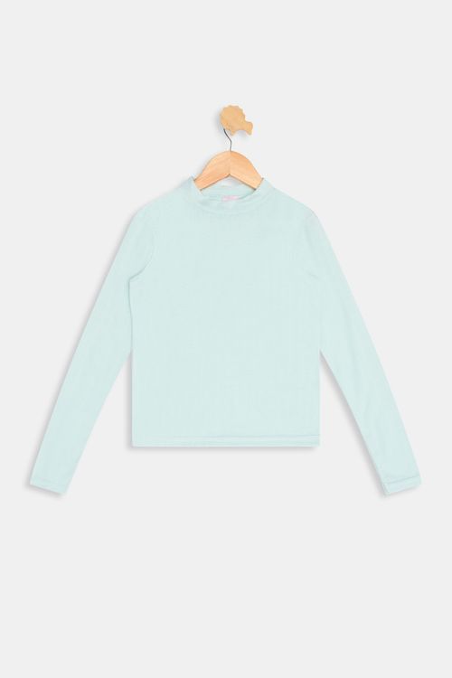 Blusa Infantil Menina Gola Alta Verde Claro Textura Picueta