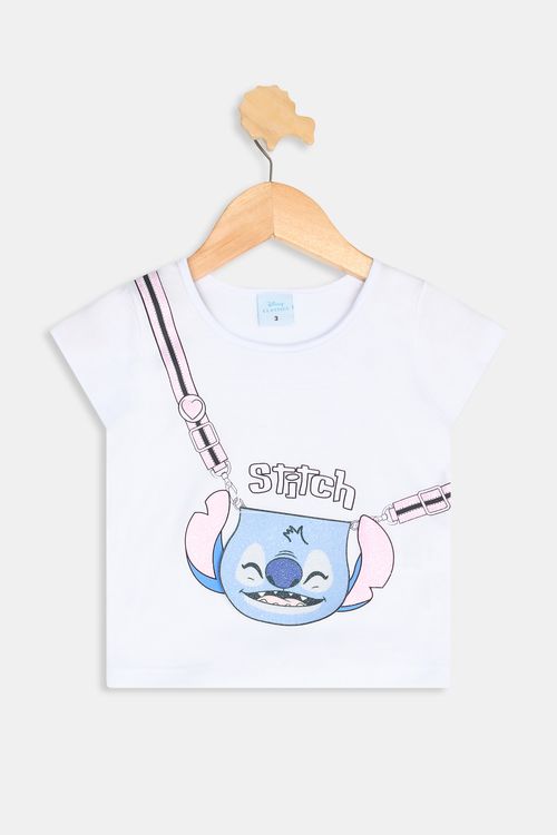 Blusa Infantil Stitch Bolsinha Branca Caedu