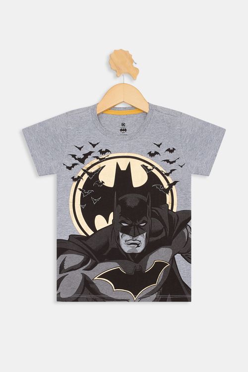 Camiseta Infantil Batman Caedu Cinza Escuro Mescla