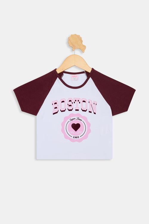 Blusa Infantil Caedu Boston Algodão Branco e Vinho