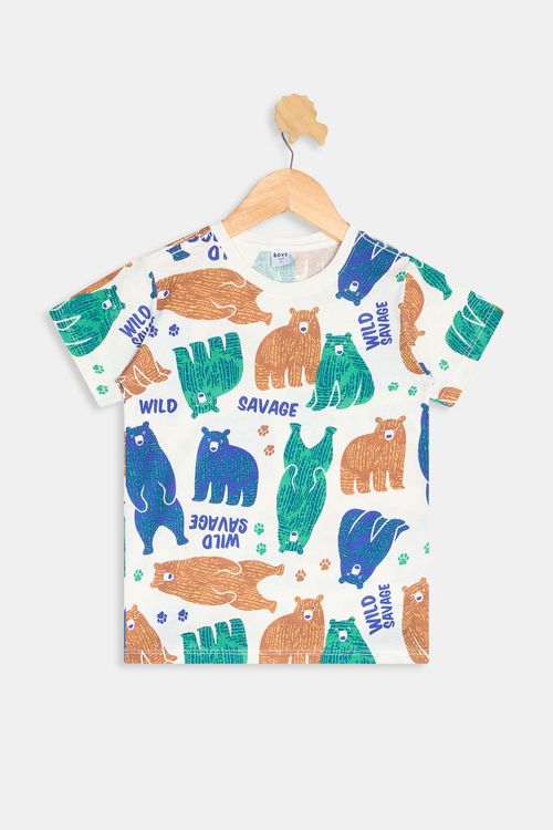 Camiseta Infantil Urso Off White 4 a 8 Anos