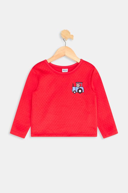 Blusão Moletom Infantil Caedu Vermelho Ursinho Trator