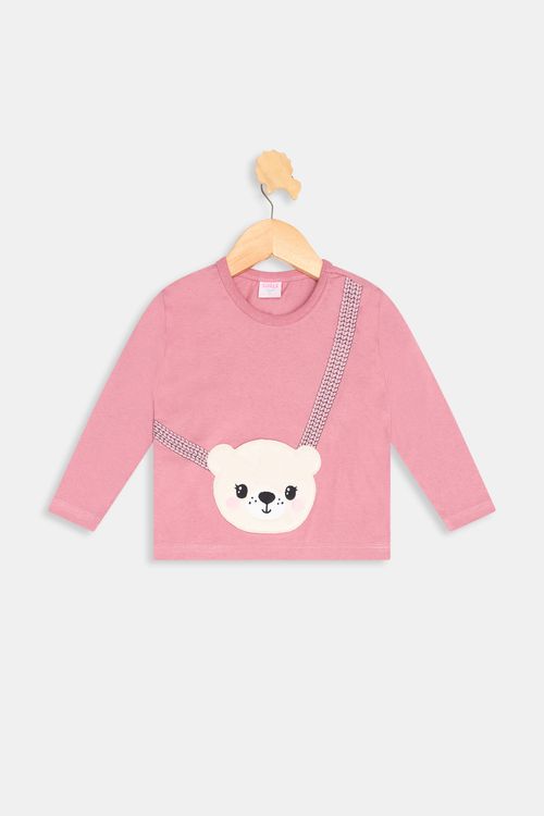 Blusa inf1/3nas int bolso ursinho rosa escuro