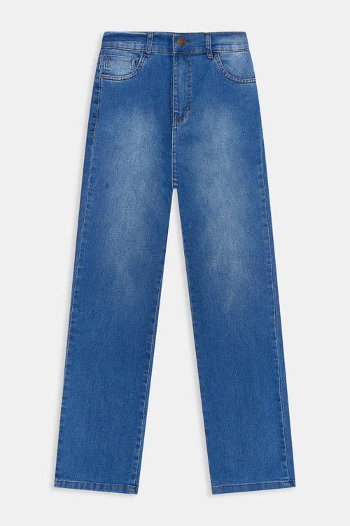 Calça Jeans Reta Feminina Caedu 5 Bolsos Azul Médio