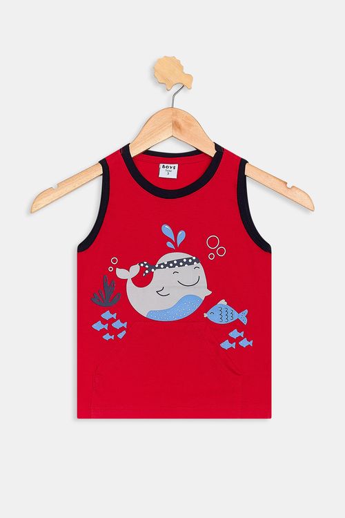 Regata Infantil Caedu Baleia Vermelho Escuro c/ Bolsos