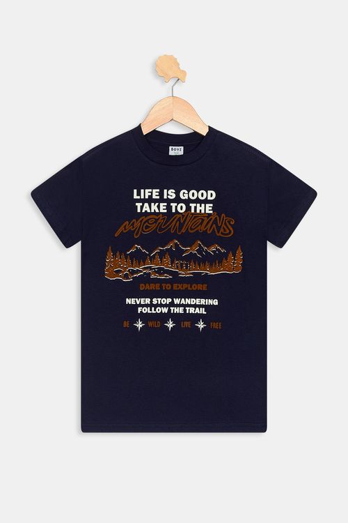 Camiseta Caedu Infantil Montanhas Azul Escuro 100% Algodão
